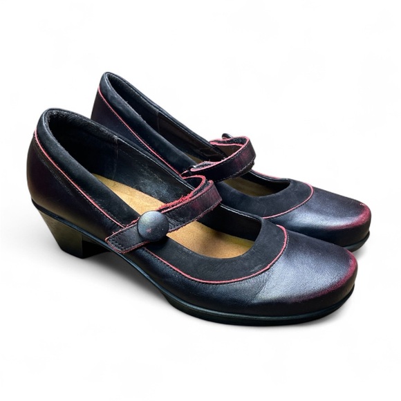 NAOT Luma Red Black Leather Mary Janes Chunky Heel Pump Shoes EU 39 US 8 Goth - Picture 1 of 12